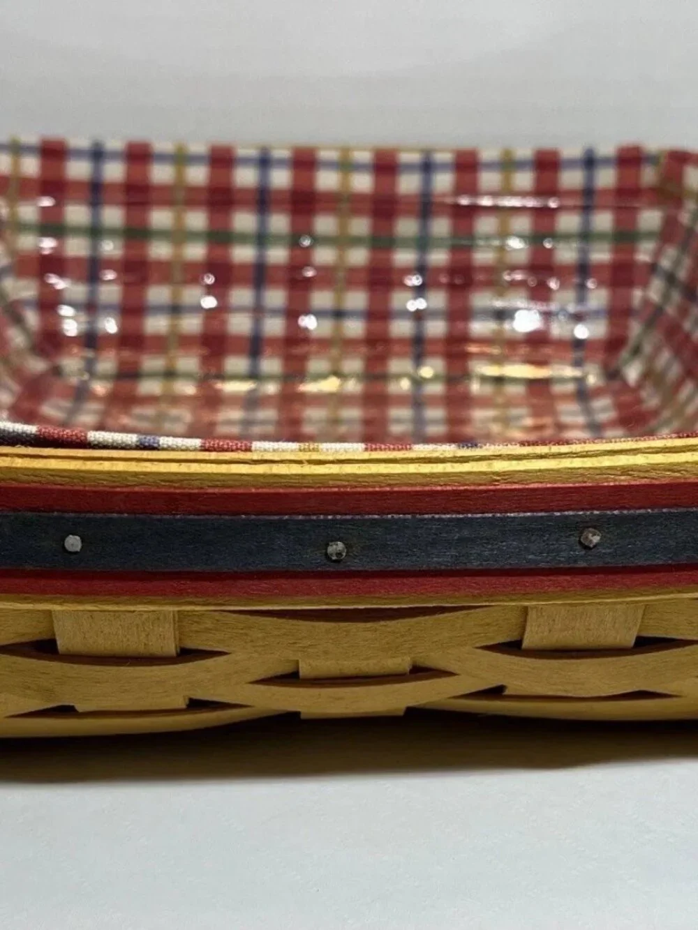 Longaberger 1998 Picnic Pal Basket W/ Cherry Plaid Fabric Liner & Protector
